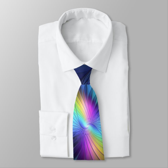 Colourful With Blue Modern Abstract Fractal Art Tie (Tied)
