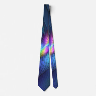 Colourful With Blue Modern Abstract Fractal Art Tie
