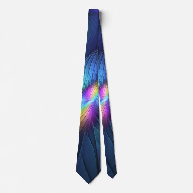 Colourful With Blue Modern Abstract Fractal Art Tie (Front)