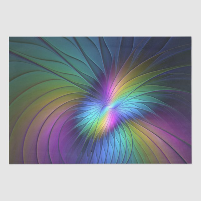 Colourful With Blue Modern Abstract Fractal Art Tissue Paper (Front)
