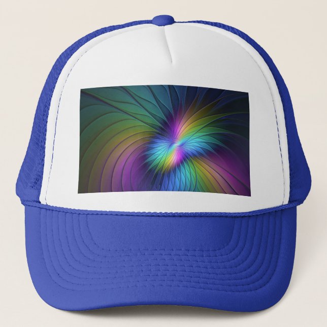 Colourful With Blue Modern Abstract Fractal Art Trucker Hat (Front)