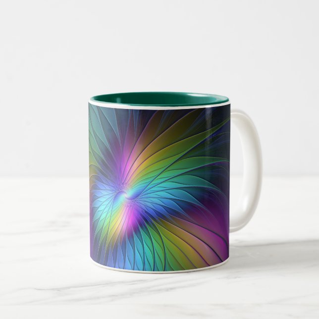 Colourful With Blue Modern Abstract Fractal Art Two-Tone Coffee Mug (Front Right)