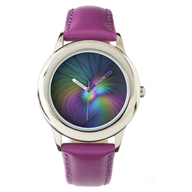 Colourful With Blue Modern Abstract Fractal Art Watch (Front)