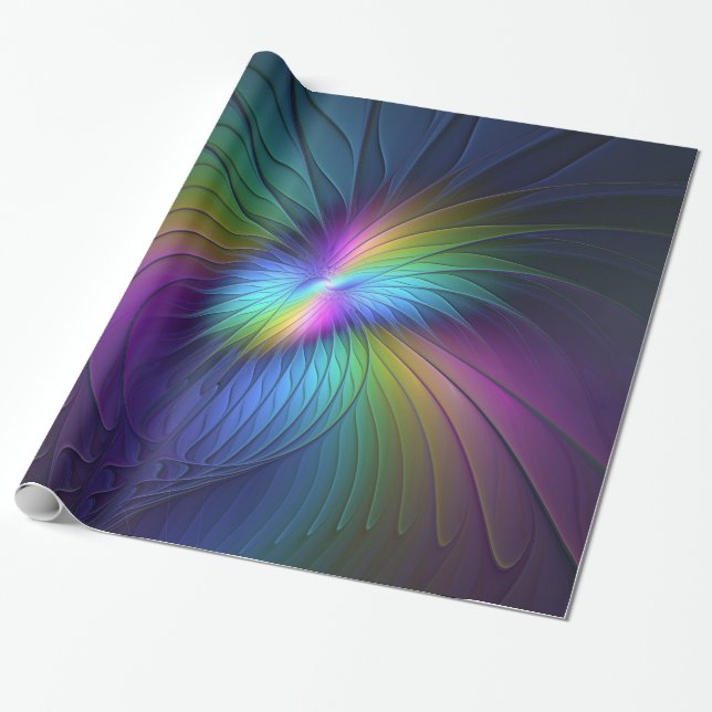 Colourful With Blue Modern Abstract Fractal Art Wrapping Paper (Unrolled)