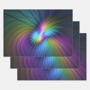 Colourful With Blue Modern Abstract Fractal Art Wrapping Paper Sheet