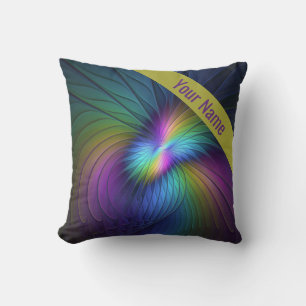 Colourful With Blue Modern Abstract Fractal Name Cushion