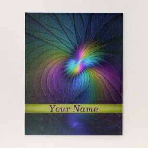 Colourful With Blue Modern Abstract Fractal Name Jigsaw Puzzle