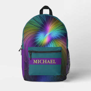 Colourful With Blue Modern Abstract Fractal Name Printed Backpack
