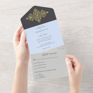 Colourful with Gold Wedding All In One Invitation