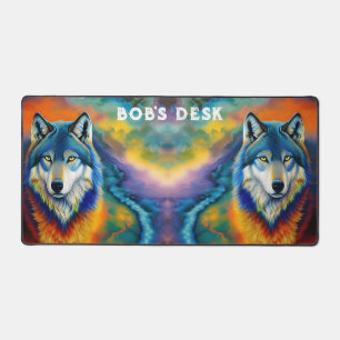 Colourful Wolf and Sky  Desk Mat