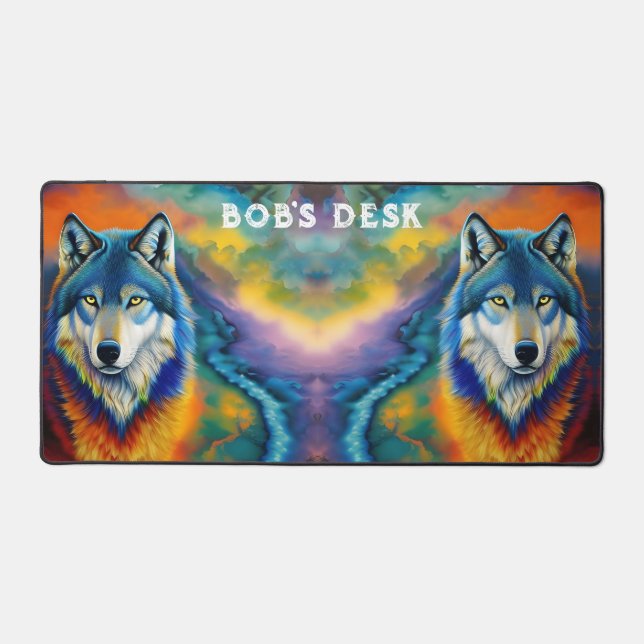 Colourful Wolf and Sky  Desk Mat (Front)