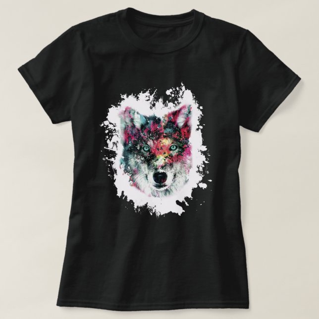 Colourful Wolf Art T-Shirt (Design Front)
