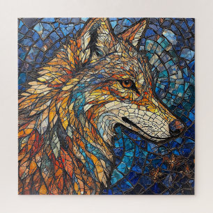 Colourful Wolf Glass Gift For Animal Lovers Jigsaw Puzzle