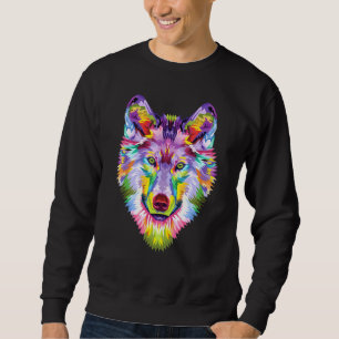 Colourful Wolf Head Art Face For Wolves Wildlife Sweatshirt