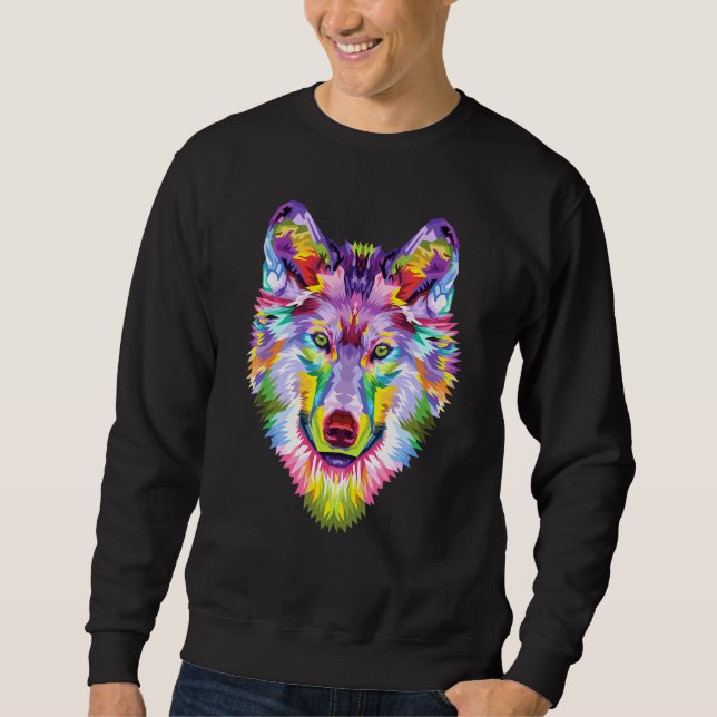 Colourful Wolf Head Art Face For Wolves Wildlife Sweatshirt (Front)
