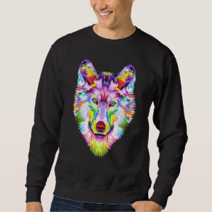 Colourful Wolf Head Art Face For Wolves Wildlife Sweatshirt