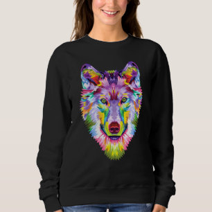 Colourful Wolf Head Art Face For Wolves Wildlife Sweatshirt