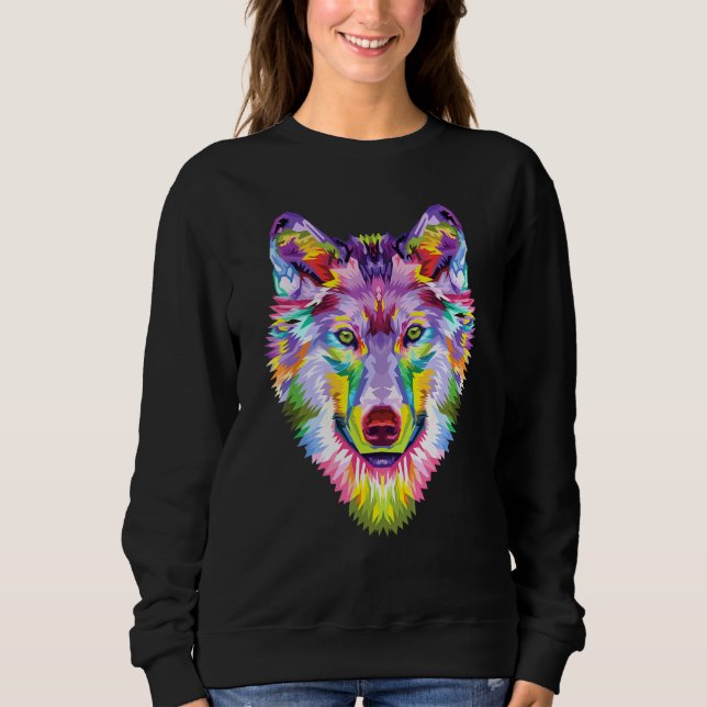 Colourful Wolf Head Art Face For Wolves Wildlife Sweatshirt (Front)