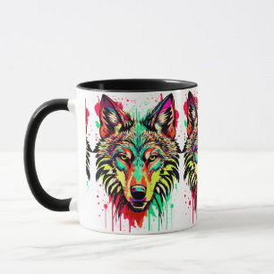 Colourful Wolf Head Mug - Wolf Mug - Wolves