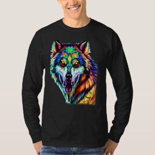 Colourful Wolf head predator face coloured animal T-Shirt