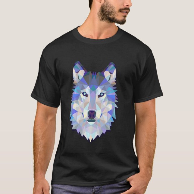 Colourful Wolf Head Tee Men Women Geometric Polygo (Front)