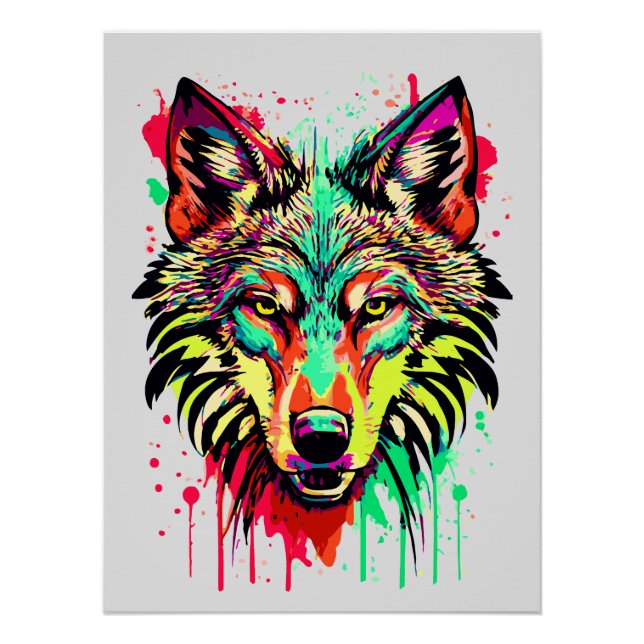 Colourful Wolf Head - Wolf Poster Print - Wolves (Front)