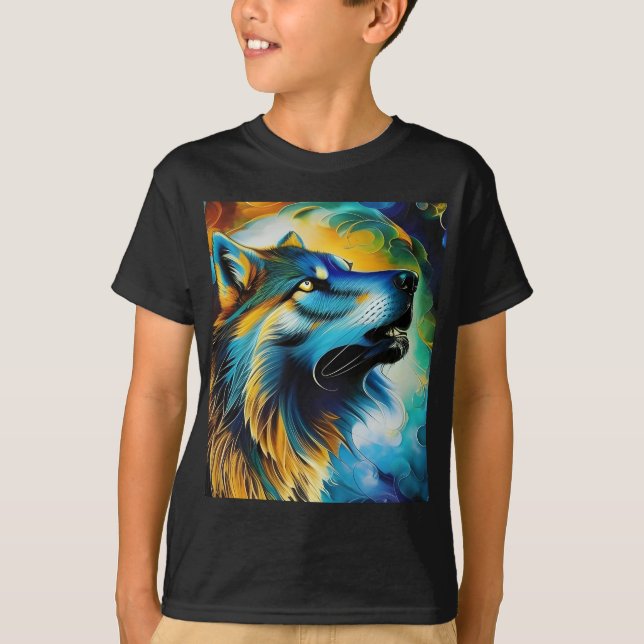 Colourful Wolf Howl T-Shirt (Front)