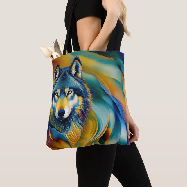 Colourful Wolf Mountain Waves Tote Bag (Close Up)