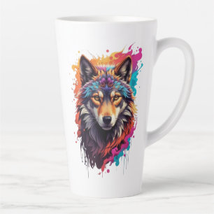 Colourful Wolf Portrait Abstract Animal Art-87694 Latte Mug
