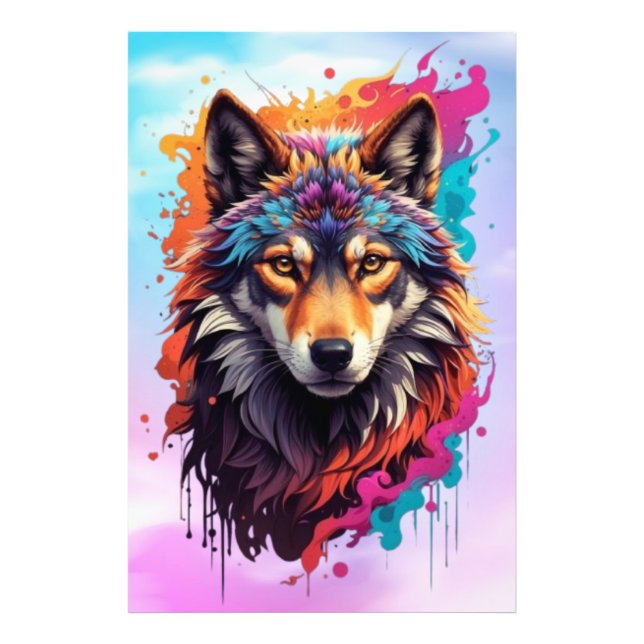 Colourful Wolf Portrait Abstract Animal Art-87694 Photo Print (Front)