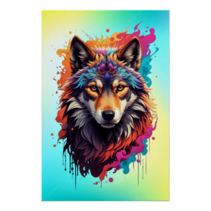 Colourful Wolf Portrait Abstract Animal Art-87694 Poster