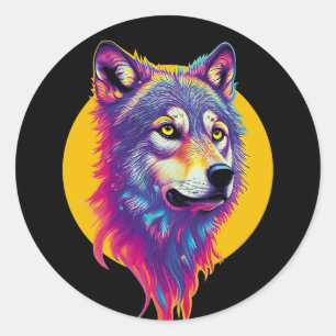 Colourful Wolf portrait Classic Round Sticker