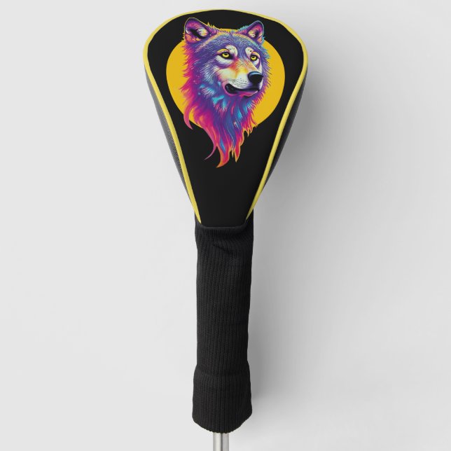 Colourful Wolf portrait Golf Head Cover (Front)