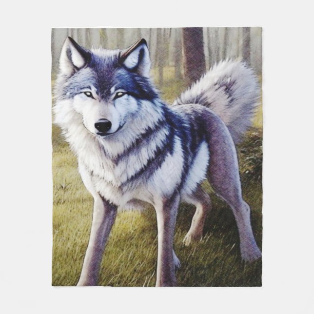 Colourful Wolf Standing    Fleece Blanket (Front)