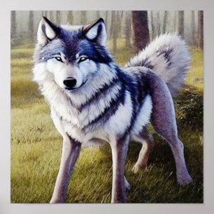 Colourful Wolf Standing Poster
