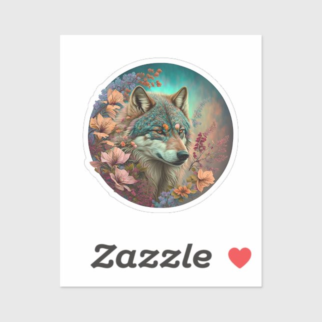 Colourful Wolf With Flowers (Sheet)