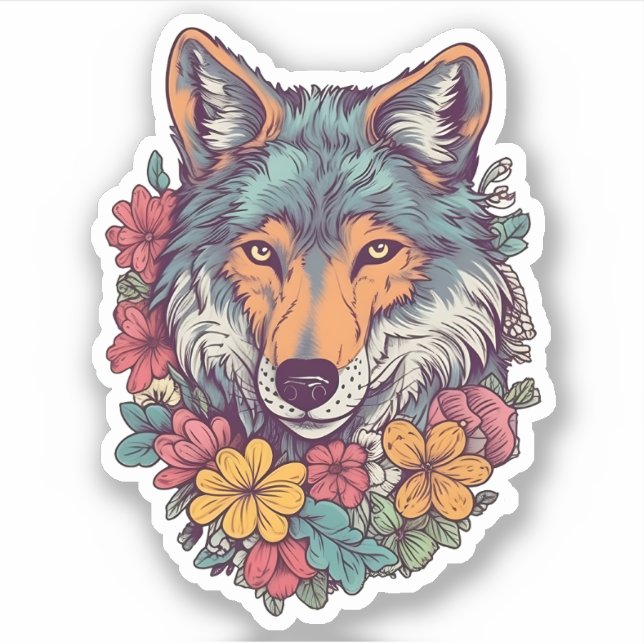 Colourful Wolf With Flowers Wolf Lover (Front)