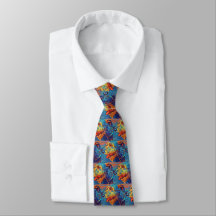Colourful Wolfhound Profile Mens Tie - Medium