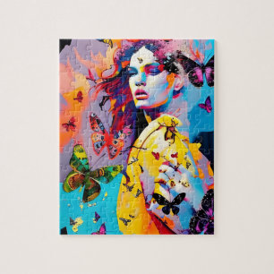 Colourful Woman and Butterflies Jigsaw Puzzle