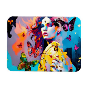 Colourful Woman and Butterflies Magnet