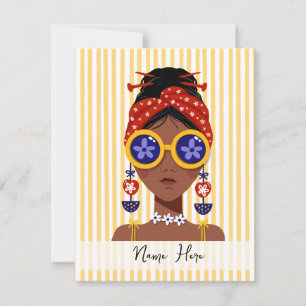 Colourful Woman Head Illustration on Yellow Note Card