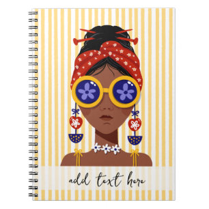 Colourful Woman Head Illustration on Yellow  Notebook