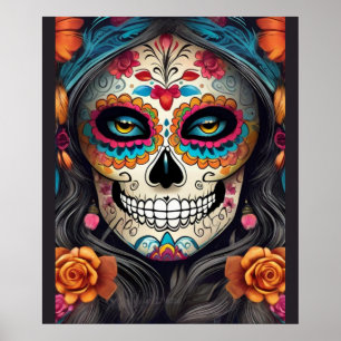 Colourful Woman in Sugar Skull Makeup Poster