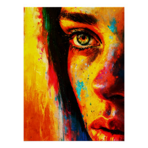 Colourful Woman Portrait Vibrant Close-Up Eye  Poster