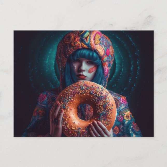 Colourful Woman With a Doughnut Postcard (Front)