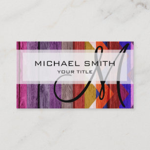 Colourful wood chevron pattern #13 business card