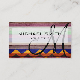 Colourful wood chevron stripes #3 business card