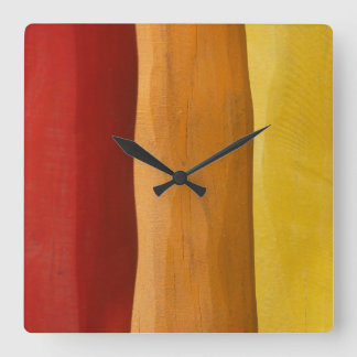 colourful wood design red orange yellow spectrum square wall clock