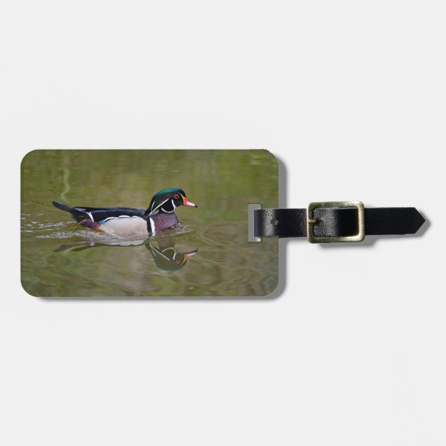 Colourful wood duck luggage tag (Front Horizontal)