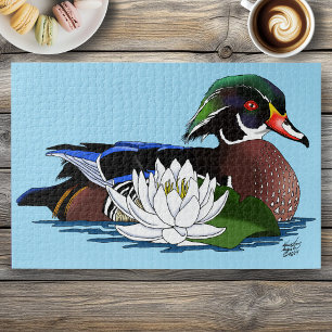 Colourful Wood Duck Water Lily Wildlife Blue Jigsaw Puzzle